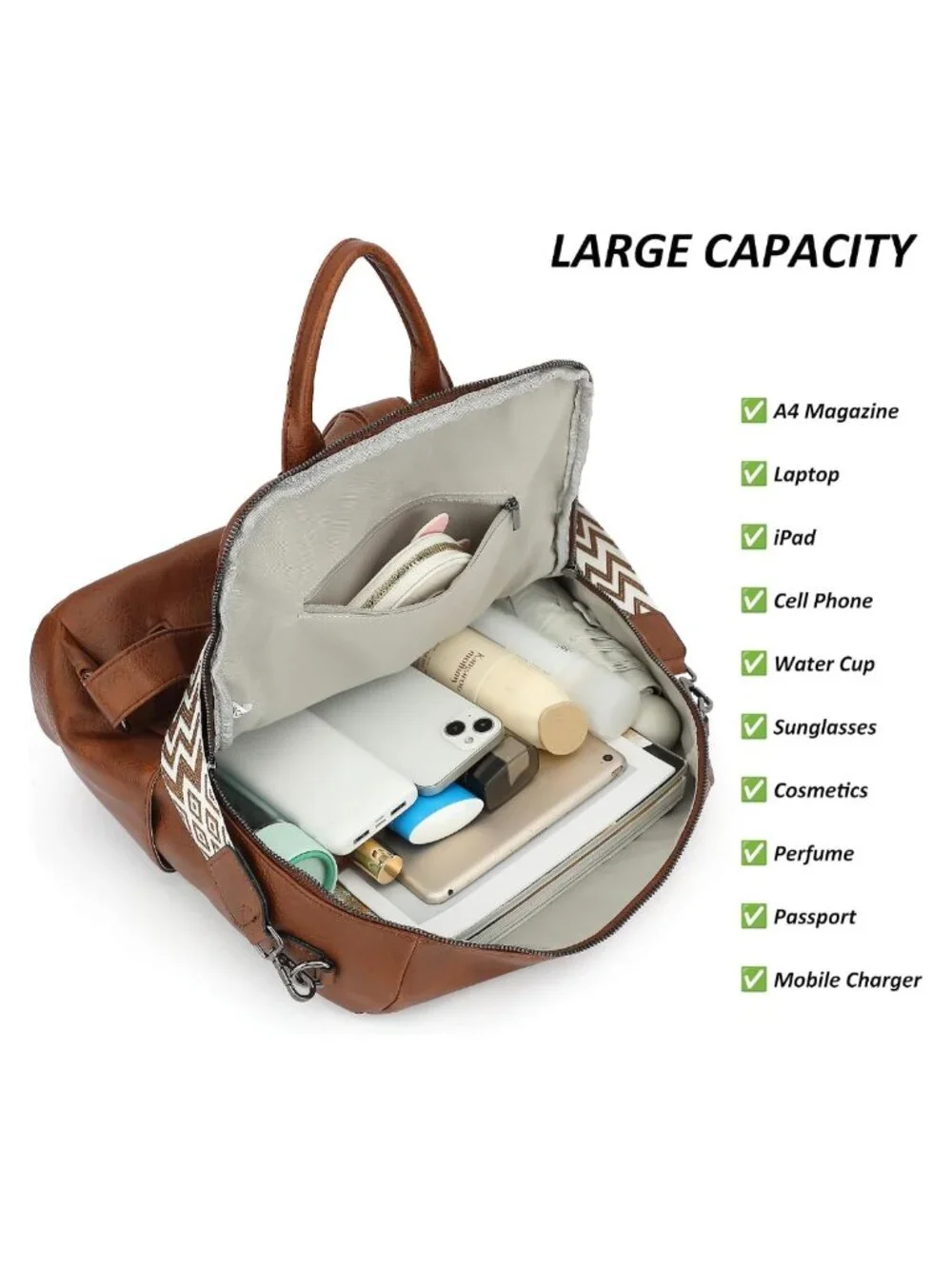 Large PU Leather Backpack Purse Anti-Theft Convertible Backpack